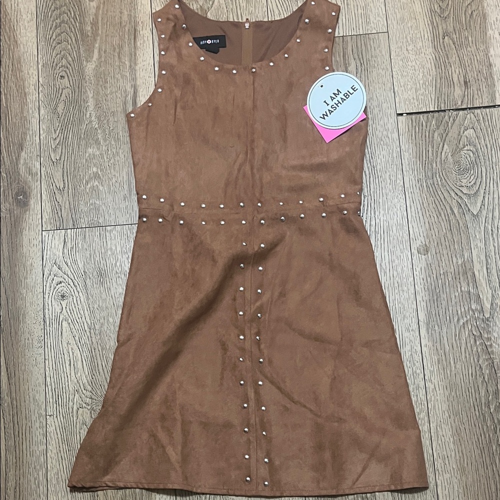 Amy Byer Tan Suede-Look Studded Sleeveless Dress
